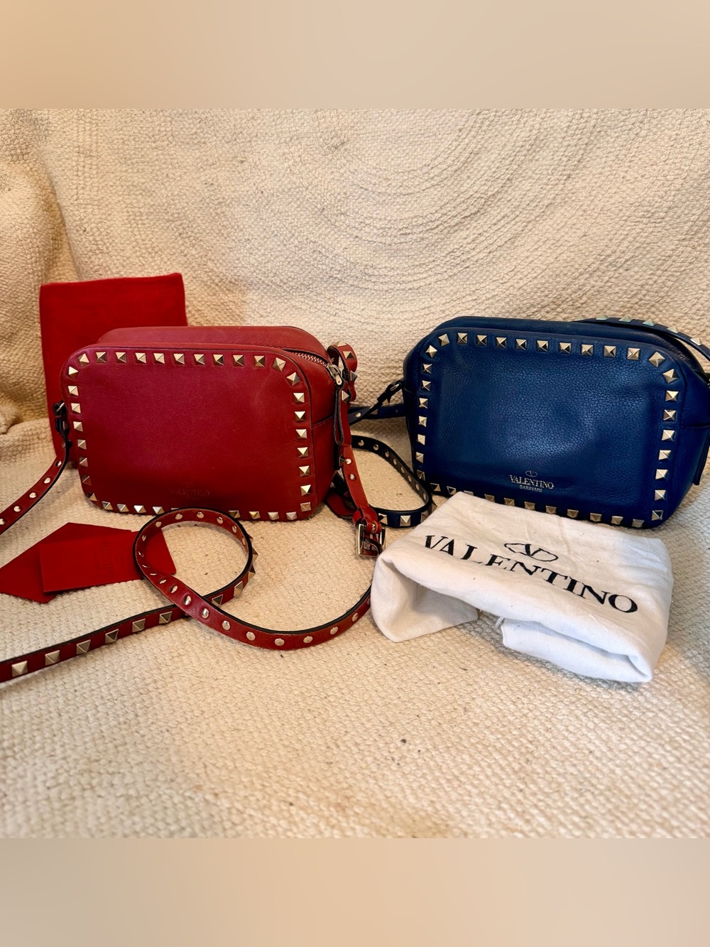 Valentino Red and Blue Rockstud Leather Crossbody Bags